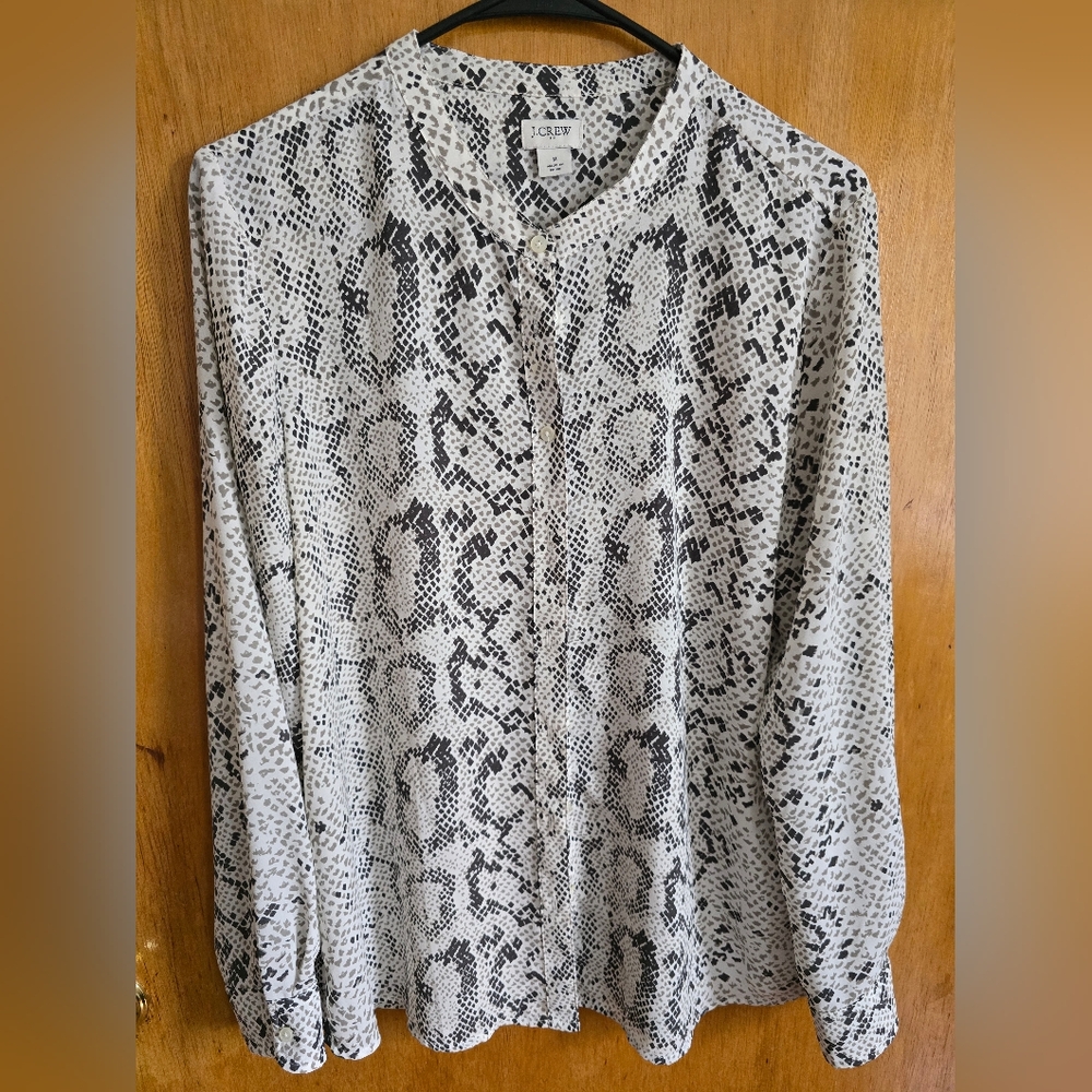 J. Crew Black and White Snake Print Blouse